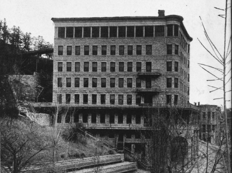 Historical photo of the Basin Park Hotel in Downtown Eureka Springs